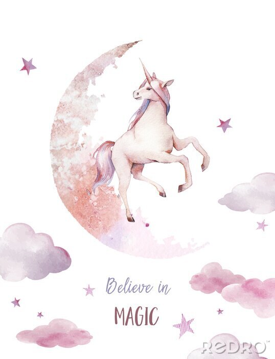 Papier peint  Licorne dans les nuages ​​aquarelles