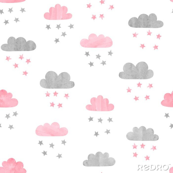 Papier peint  Modèle sans couture de nuages ​​et d'étoiles aquarelle. Illustration vectorielle