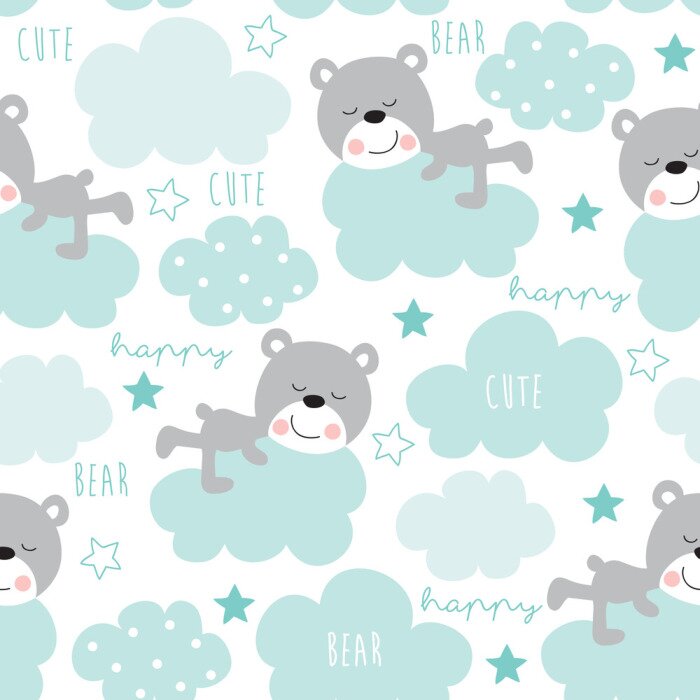 Papier peint  ours en peluche sans soudure et nuages ​​modèle vector illustration