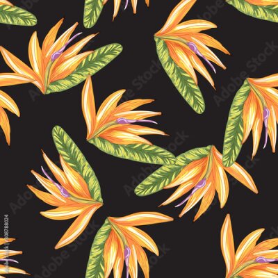 Papier peint  Tropic vintage background. Botanical vector illustration. Jungle flower botanical strelitzia pattern.