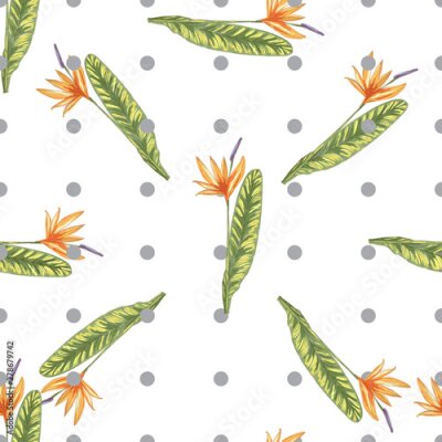 Papier peint  Tropic vintage background. Botanical vector illustration. Jungle flower botanical strelitzia pattern.