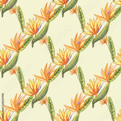 Papier peint  Tropic vintage background. Botanical vector illustration. Jungle flower botanical strelitzia pattern.