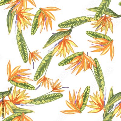 Papier peint  Tropic vintage background. Botanical vector illustration. Jungle flower botanical strelitzia pattern.