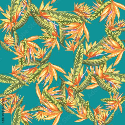 Papier peint  Tropic vintage background. Botanical vector illustration. Jungle flower botanical strelitzia pattern.