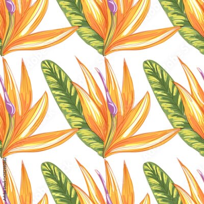 Papier peint  Tropic vintage background. Botanical vector illustration. Jungle flower botanical strelitzia pattern.
