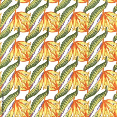Papier peint  Tropic vintage background. Botanical vector illustration. Jungle flower botanical strelitzia pattern.
