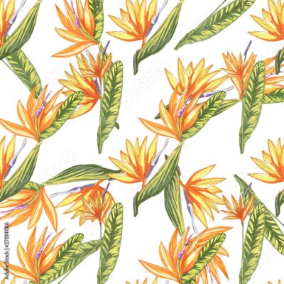 Papier peint  Tropic vintage background. Botanical vector illustration. Jungle flower botanical strelitzia pattern.