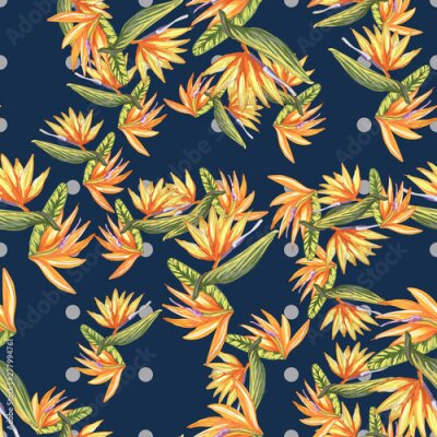 Papier peint  Tropic vintage background. Botanical vector illustration. Jungle flower botanical strelitzia pattern.