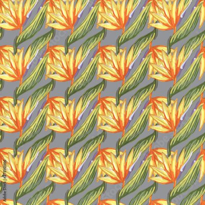 Papier peint  Tropic vintage background. Botanical vector illustration. Jungle flower botanical strelitzia pattern.