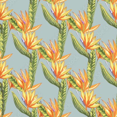 Papier peint  Tropic vintage background. Botanical vector illustration. Jungle flower botanical strelitzia pattern.
