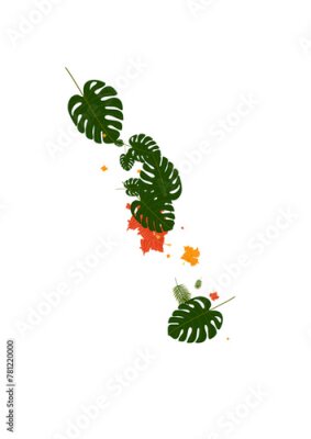 Papier peint  Yellow Hibiscus Background White Vector. Foliage Island Illustration. Orange Strelitzia. Vintage Texture. Pink Nature Frame.