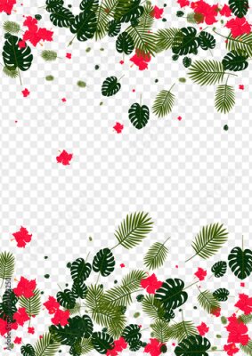 Papier peint  Yellow Leaf Background Transparent Vector. Hibiscus Rainforest Pattern. Pink Strelitzia. Wrapping Design. Red Holiday Illustration.