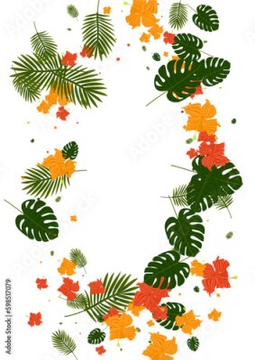 Papier peint  Yellow Strelitzia Background White Vector. Flower Retro Design. Orange Philodendron. Vacation Illustration. Light Green Tribal Pattern.