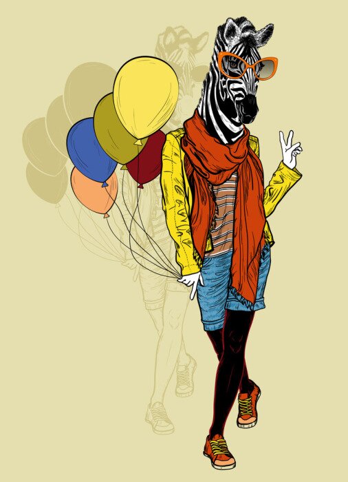 Papier peint  Zèbre de mode drôle avec des ballons