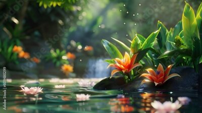 Papier peint  Zen Garden Oasis: Amidst greenery, the Strelitzia becomes a zen oasis, a tranquil haven for quiet reflection.