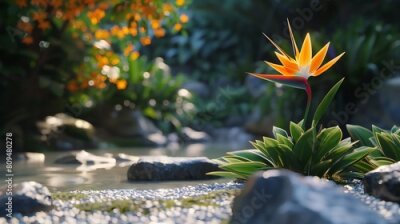 Papier peint  Zen Garden Oasis: Amidst greenery, the Strelitzia becomes a zen oasis, a tranquil haven for quiet reflection.
