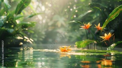 Papier peint  Zen Garden Oasis: Amidst greenery, the Strelitzia becomes a zen oasis, a tranquil haven for quiet reflection.