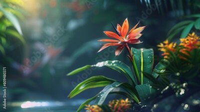 Papier peint  Zen Garden Oasis: Amidst the greenery, the Strelitzia flower becomes a zen garden oasis, a place of quiet contemplation and inner calm.