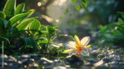 Papier peint  Zen Garden Oasis: Amidst the greenery, the Strelitzia flower becomes a zen garden oasis, a place of quiet contemplation and inner calm.