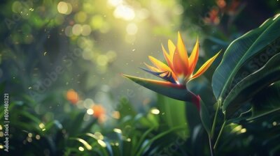 Papier peint  Zen Garden Oasis: Amidst the greenery, the Strelitzia flower becomes a zen garden oasis, a place of quiet contemplation and inner calm.