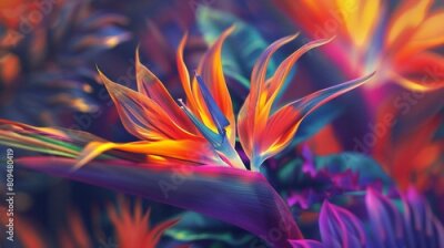 Papier peint  Zen Harmony: Amidst the garden's tranquility, the Strelitzia offers a zen harmony, inviting peace and balance into the surroundings.