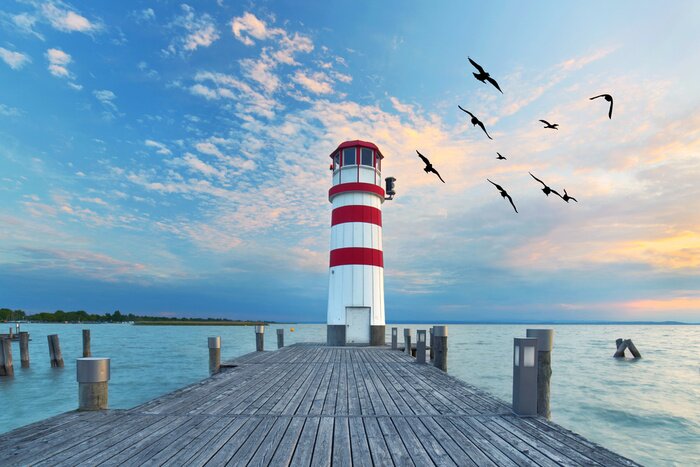 Papier peint  Zum Sonnenuntergang am Leuchtturm am See