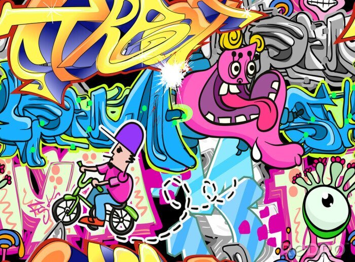 Poster  3D graffiti avec des petits monstres