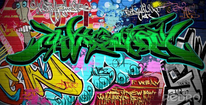 Poster  3D graffiti en couleurs sur un mur