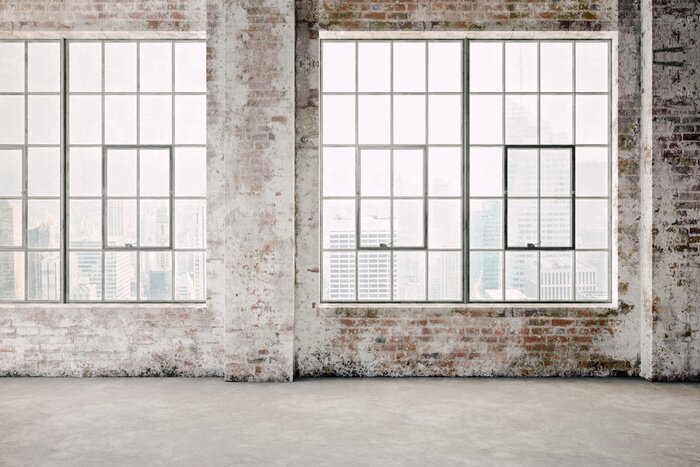 Poster  3d render of empty industrial vintage interior