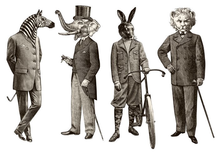 Poster  4 animaux hommes