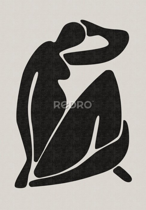 Poster  Abstract art poster. Mid century decor Matisse inspired, contemporary female silhouette shape. Vector illustration
