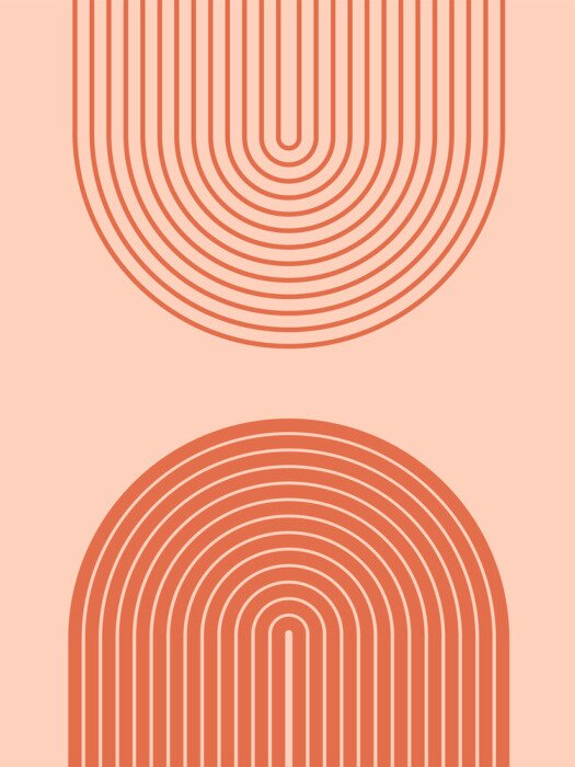 Poster  Abstract contemporary aesthetic background with geometric balance shapes, rainbow gates. Boho wall decor. Mid century modern minimalist neutral art print. Organic shape. Terracotta color, earth tone.