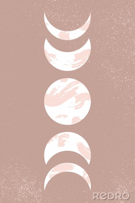 Poster  Abstract contemporary aesthetic background with Moon phases. Pastel beige colors. Boho neutral wall decor. Mid century modern minimalist art print. Organic natural shapes. Magic concept.