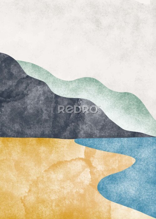 Poster  Abstract contemporary aesthetic background with mountain landscape. Boho wall decor. Minimalist design. vector background illustration.