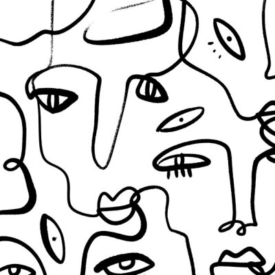 Sticker  Abstract Fashion Artistic Portrait Painted Illustration Of People Faces Silhouette Group Pattern One Line Drawing Abstraction Modern Aesthetic Print Minimalism Interior Contour Handdrawn Lineart Conti