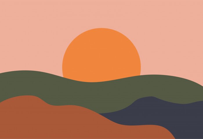 Poster  Abstract landscape modern flat style. Nature, mountains, location terrain. Vector illustration