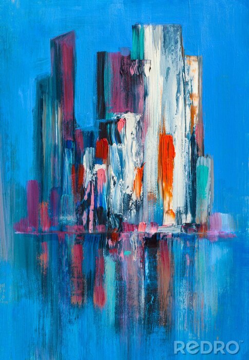 Poster  Abstract painting of urban skyscrapers.