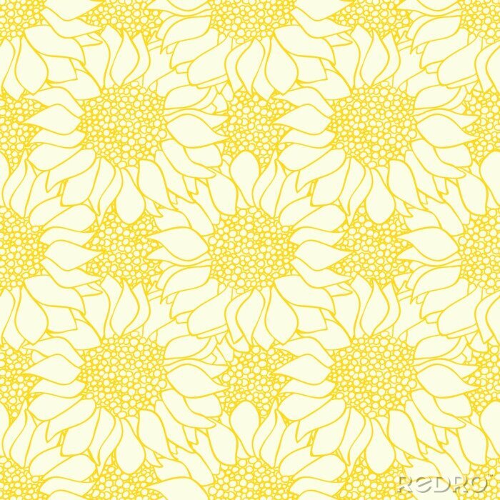 Poster  Abstract sunflowers flowers seamless pattern in yellow and white colors.