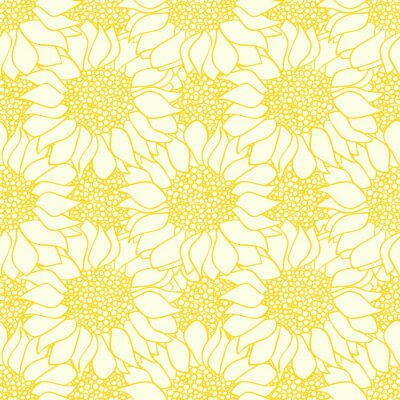 Papier peint à motif  Abstract sunflowers flowers seamless pattern in yellow and white colors.