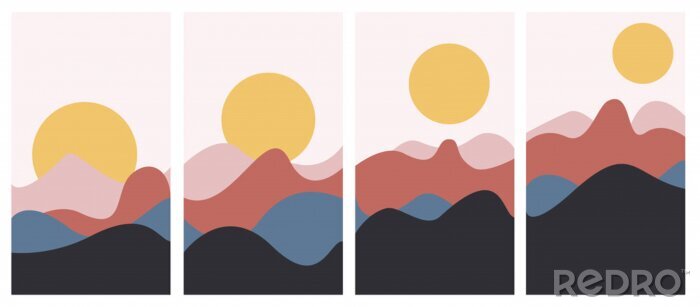 Poster  Abstract sunrise and sunset wallpaper set.Vector illustration.