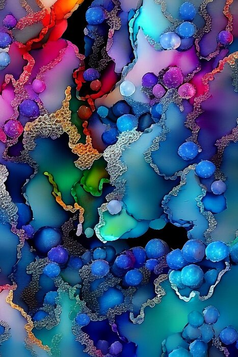 Poster  Abstraction avec des bulles bleues