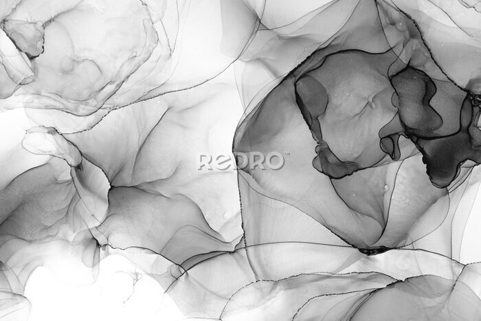 Poster  Abstraction marbrée noir et blanc avec effet d'encre