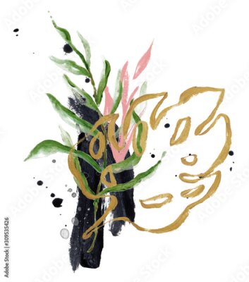 Poster  Abstraction picturale avec des feuilles