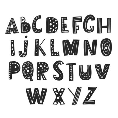 Poster  Abstrait alphabet élégant dans un style scandinave. Police Creative Kids. Idéal pour l'éducation, la décoration de la maison. Il sera utilisé pour des citations de t-shirts amusants, des affiches, des