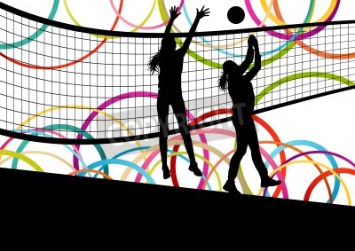 Poster  Active young women volleyball player sport silhouettes in abstract color background illustration vector