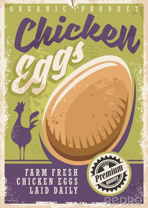 Poster  Affiche d'oeufs de poulet frais Farm avec silhouette de poulet et graphique oeuf bio