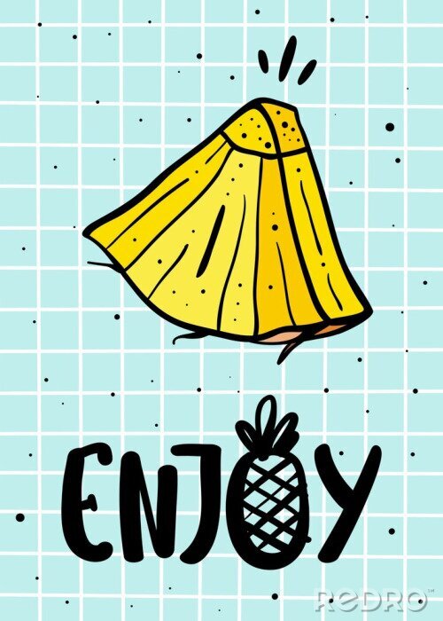 Poster  affiche de l'été avec ananas et lettrage dessiné à la main