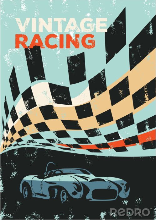 Poster  Affiche de voiture de course Vintage, voiture de sport