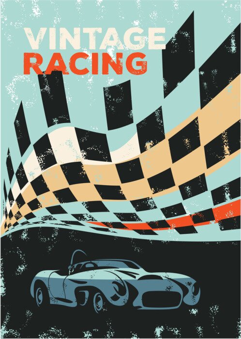 Poster  Affiche de voiture de course Vintage, voiture de sport