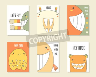 Poster  Affiches colorées avec des créatures souriantes
